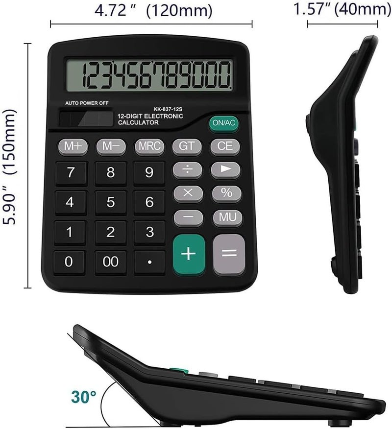 PUNGLTD Office Desk Calculator - Dual Power Simple Financial Calculator with Big Button Large Display for Office, Home & School (Black) - Image 2